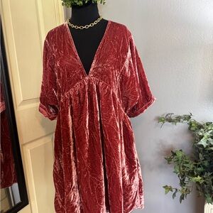 Free People Velvet Dress in Deep Red